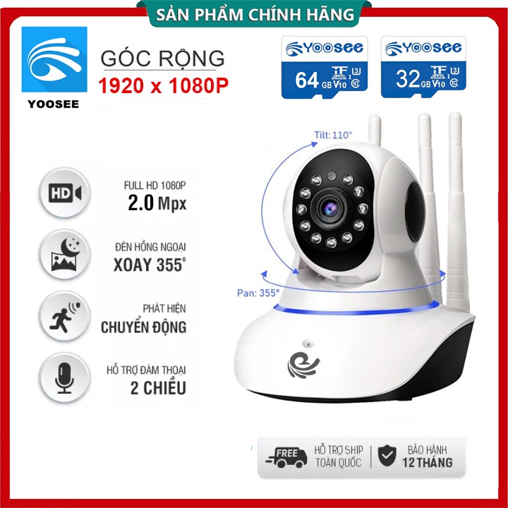 Camera WIFI Carecam/ Yoosee 3 Anten Full HD 1080P kèm thẻ nhớ 32G