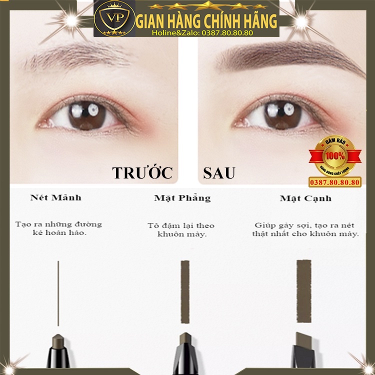 Bút chì kẻ chân mày lông mày 2 đầu lâu trôi không thấm nước chính hãng Sidumi hàn quốc dạng chuốt cho da dầu 4d nâu den