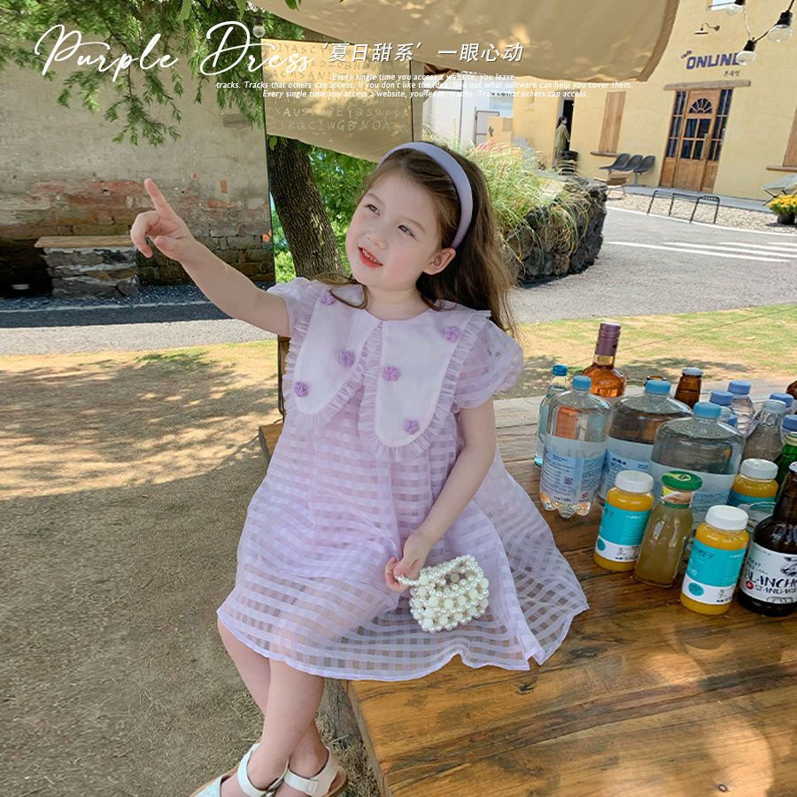 Đầm Công Chúa Phối Lưới Cổ Búp Bê Siêu Dễ Thương Thời Trang Mùa Hè Cho Bé Gái