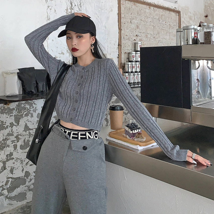 Áo Khoác Cardigan Dệt Kim Mỏng Dáng Ngắn Dài Tay Ôm Dáng Kẻ Sọc Kiểu Hồng Kông Retro Cho Nữ