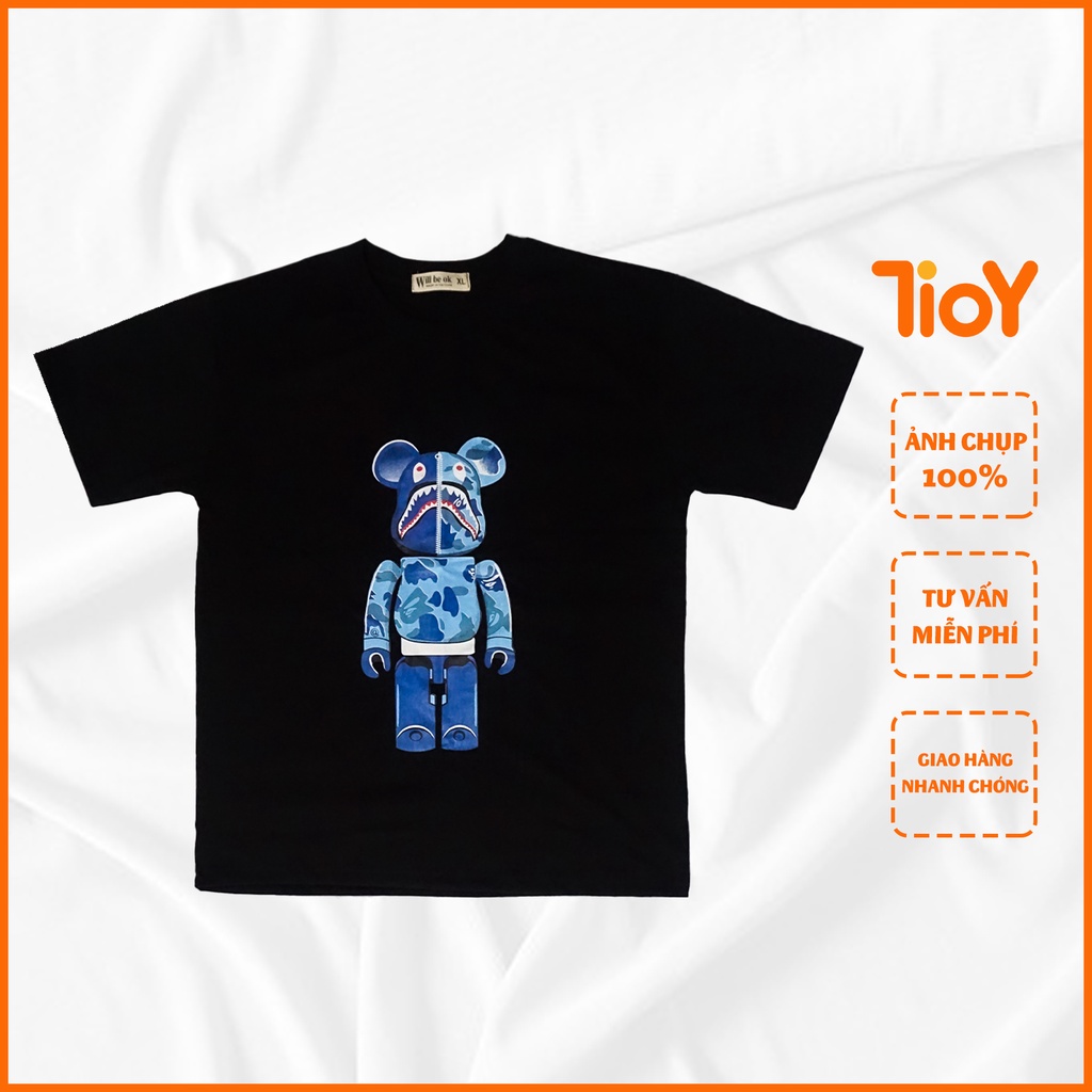 Áo Phông Tay Lỡ Unisex TIOY Bearbrick Camon Blue Form Rộng Đen
