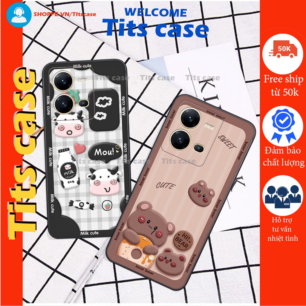 Ốp lưng Vivo V25E / V25 5G -Bảo vệ camera in hình bò sữa, gấu be@r, cute cực  ĐỈNH -  cực CHẤT-  cực COOL