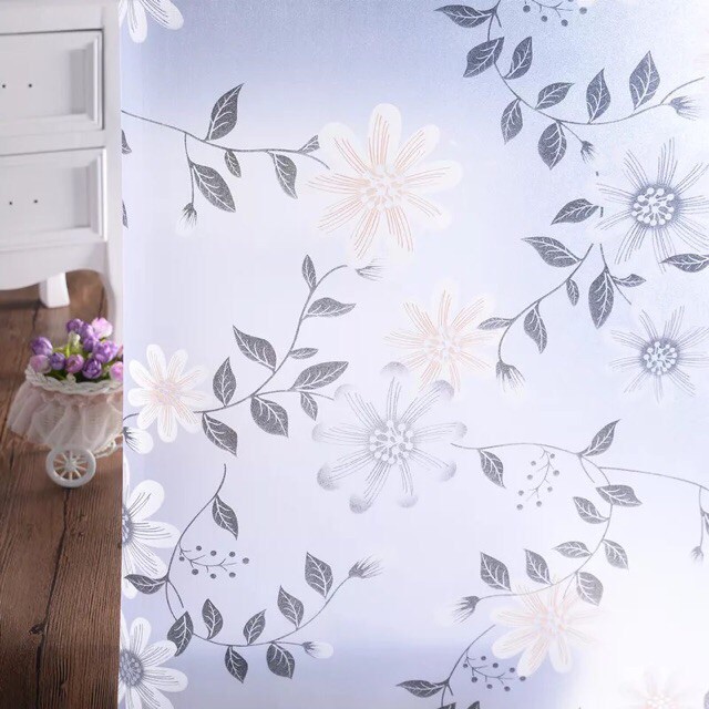 5M Giấy Dán Kính họa tiết lá hoa kem không cần keo - khổ 0.45m - DK010 | BigBuy360 - bigbuy360.vn