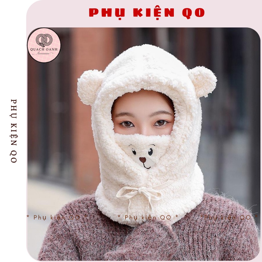 Mũ Lông Cừu Tai Gấu Kèm Khẩu Trang MU08
