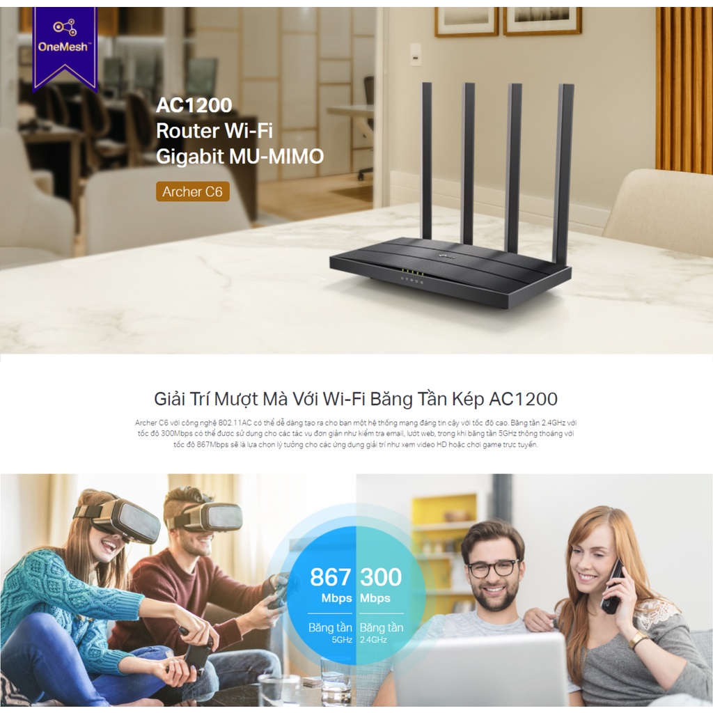 XÃ KHO  TP-Link Archer C6v3 Phát WiFi Gigabite Hỗ Trợ OneMesh