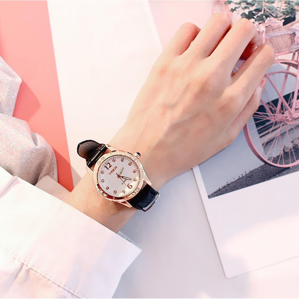 [Mã FAMAYFA2 giảm 10K đơn 50K] DHD222 ĐỒNG HỒ NỮ DÂY DA VISER Q9 MẶT ĐÍNH NGỌC CỰC ĐẸP THỜI TRANG | BigBuy360 - bigbuy360.vn