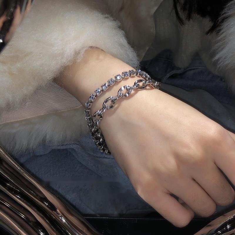 Vòng Tay Hai Lớp Đính Đá zircon Phong Cách Harajuku Sang Trọng Thanh Lịch Dành Cho Nữ