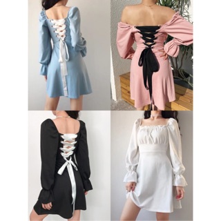 [Sẵn Hàng]♥️Đầm,Váy Đan Nơ Lưng Xoè Ulzzang 4 màu Size S,M,L
