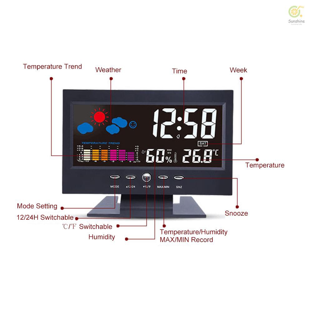 Đồng Hồ Báo Thức Đa Năng Có Màn Hình Lcd Hiển Thị Thời Gian / Nhiệt Độ / Độ Ẩm / Nhiệt Độ / Độ Ẩm / Thời Gian