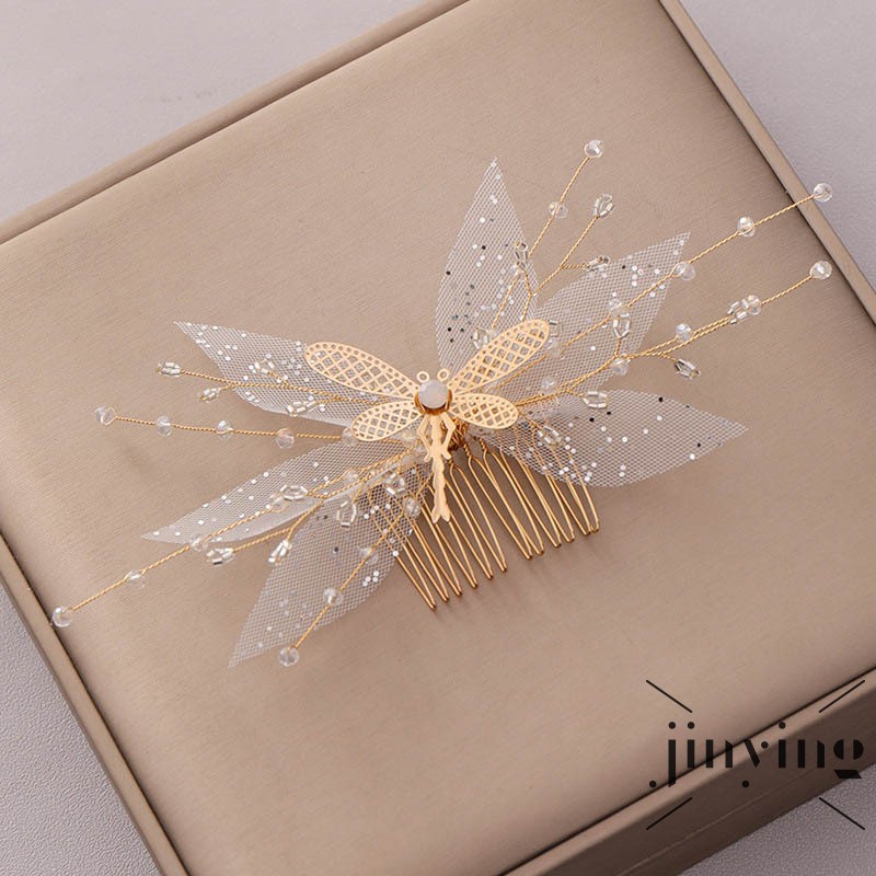 GETNOIVAS Lược Cài Tóc Hình Bướm Đính Đá Lấp Lánh Cho Cô Dâu