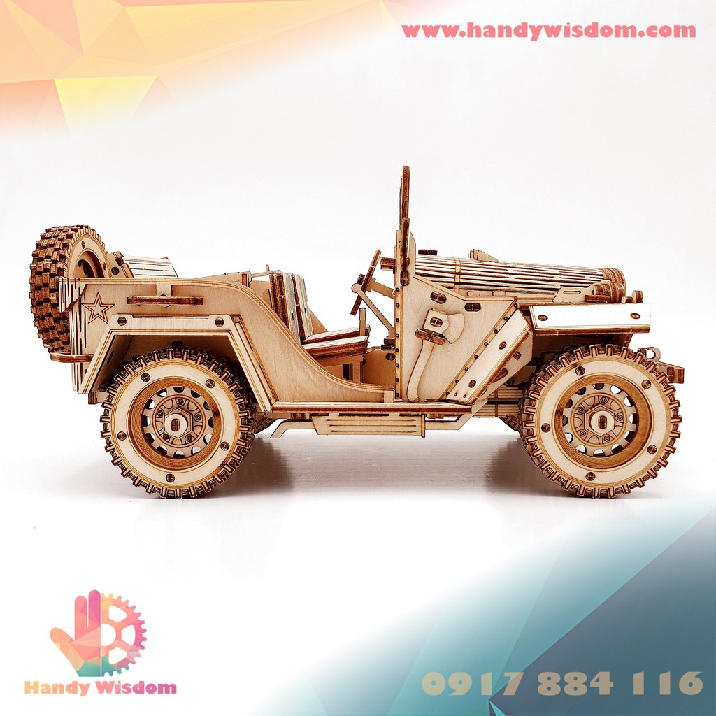 Mô hình lắp ghép gỗ tỉ lệ - Xe Jeep - Robotime Army Field Car MC701