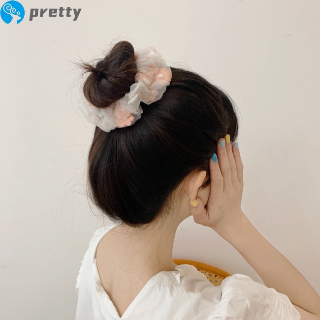 Dây buộc tóc bằng vải organza thêu hoa dễ thương