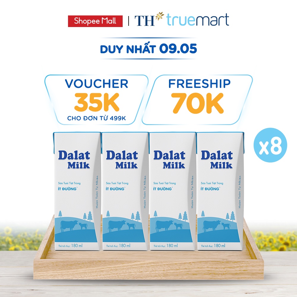 8 Lốc sữa tươi tiệt trùng ít đường Dalatmilk 180ml (180ml x 4)