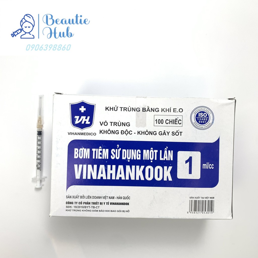 Lẻ 1 Bơm tiêm Vinahankook 1cc 1ml 26G x 1/2 tiêm tinh chất cá hồi căng bóng prp lắp đầu kim 30G 34G