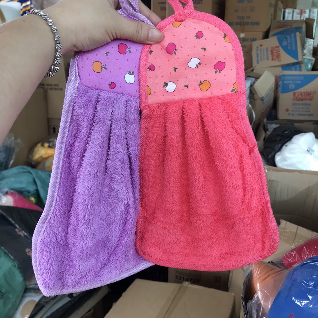Khăn lau tay nhà bếp dễ thương có móc treo tường cotton thấm hút tốt