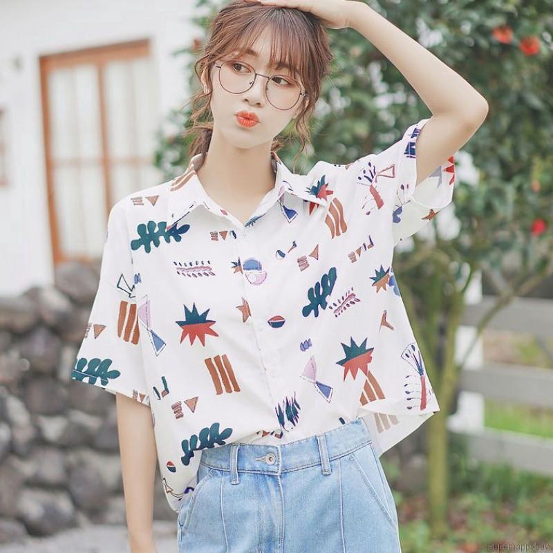 Áo sơ mi trắng in họa tiết hoạt hình phong cách Hàn Quốc cho nữ | BigBuy360 - bigbuy360.vn