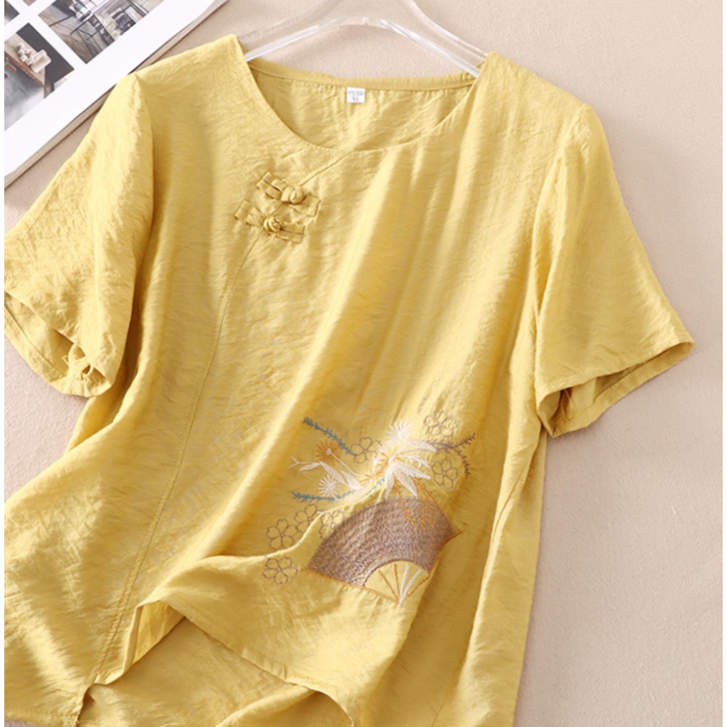 Áo Linen nữ dáng suông Thêu Họa tiết xinh