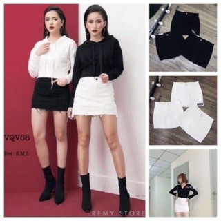 Chân váy kaki tua rua co dãn TRẮNG/ ĐEN dễ phối đồ