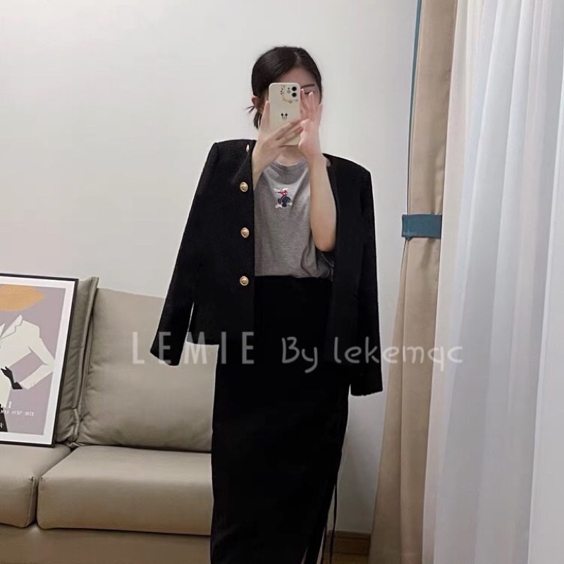 Áo Dạ Tweed Hoàng Gia 3 Lớp Hàng QCCC Khuy Kim Loại Chất Dạ Dày Mịn Đứng Phom Ảnh Thật Lemie By Lekemqc