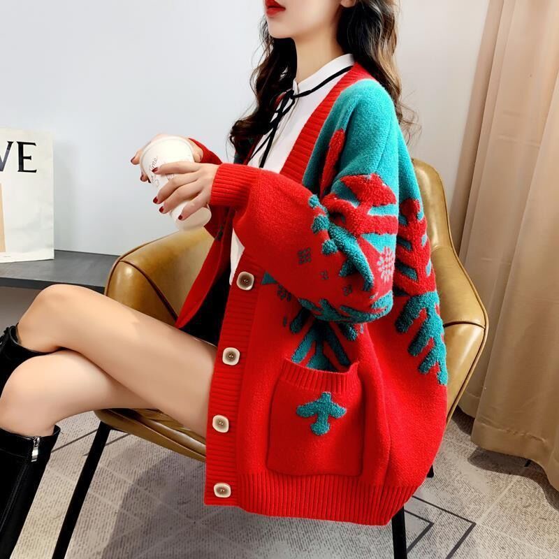 Áo Khoác Len Áo Khoác Nữ Cỡ To Áo Cardigan Dệt Kim Kiểu Dáng Dễ Phối Đồ Học Sinh Lười Rộng Rãi Phong Cách Hàn Quốc
