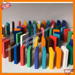 Domino Bộ 120 Thanh Gỗ Màu-Đồ Chơi Xếp Hình Thông Minh-An Toàn Bền Nhẵn Cao Cấp