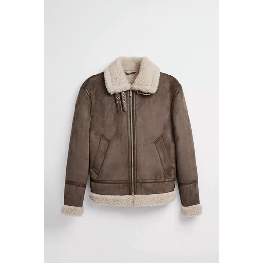 Order áo khoác auth tuồn ZARA của nam Áo khoác dày giả da lộn lót lông cừu nhân tạo