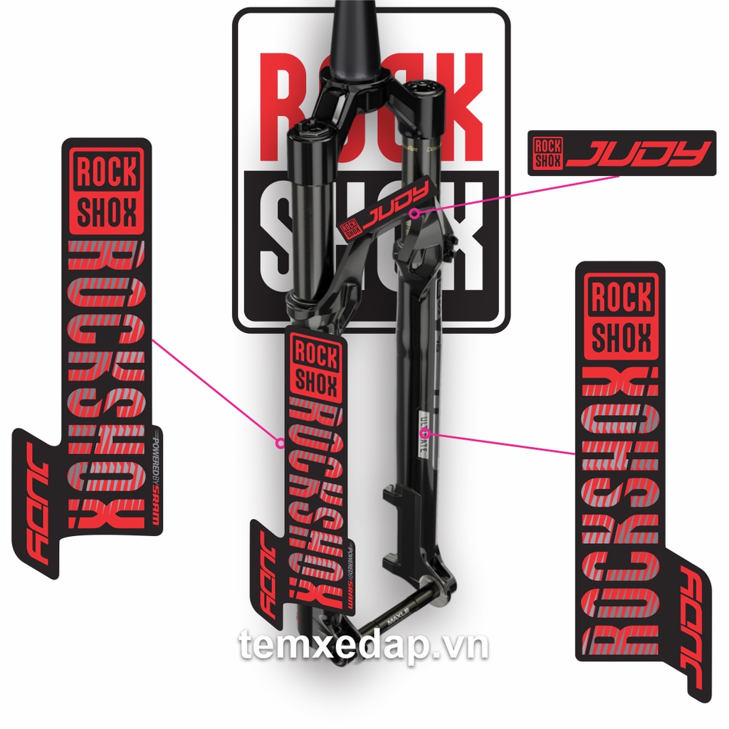 Tem decal dán phuộc xe đạp địa hình Rockshox JUDY 2021 | MTB Fork decal | Temxedap.vn