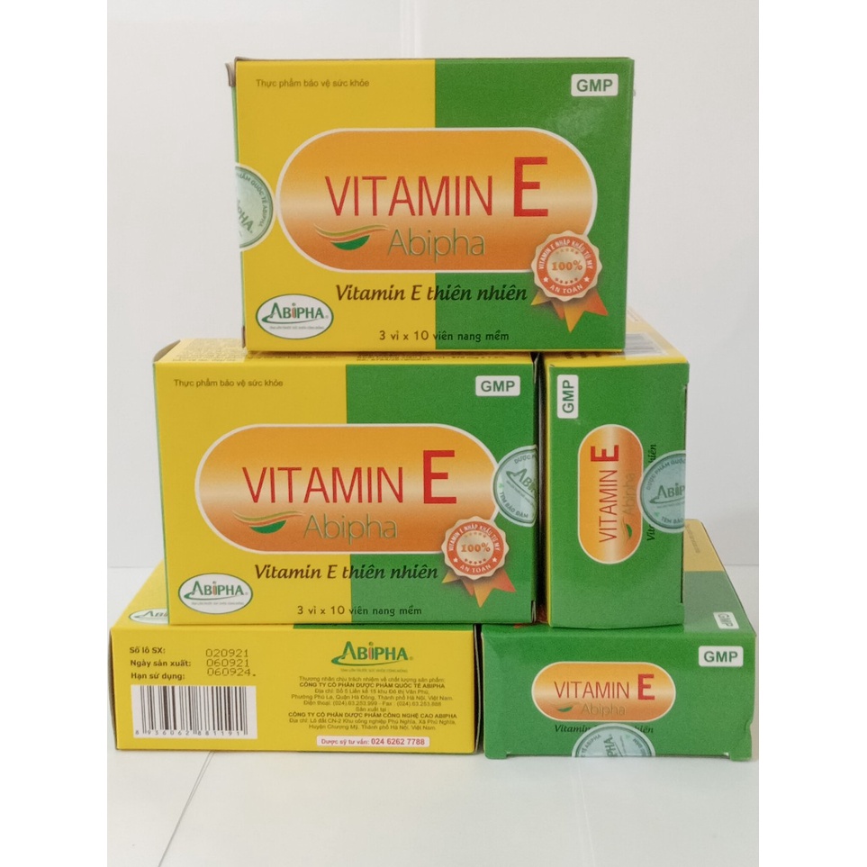 VITAMIN E Abipha Hộp 30 viên hạn chế lão hóa giúp làm đẹp da..