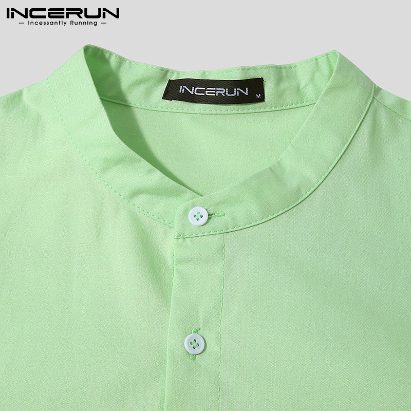 Áo sơ mi INCERUN tay dài màu trơn dáng rộng vải cotton thoải mái thời trang cho nam | BigBuy360 - bigbuy360.vn