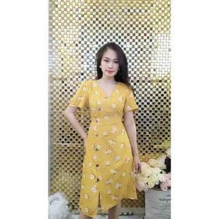 Váy hoa chất vải đũi lụa mềm mịn siêu mát