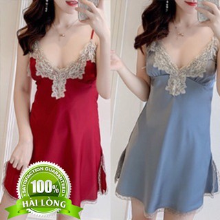 Váy ngủ 2 dây vải satin lụa siêu mát siêu mềm