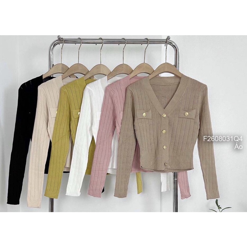 Áo len cổ V dài tay 4 nút đắp hai nắp túi TT2608