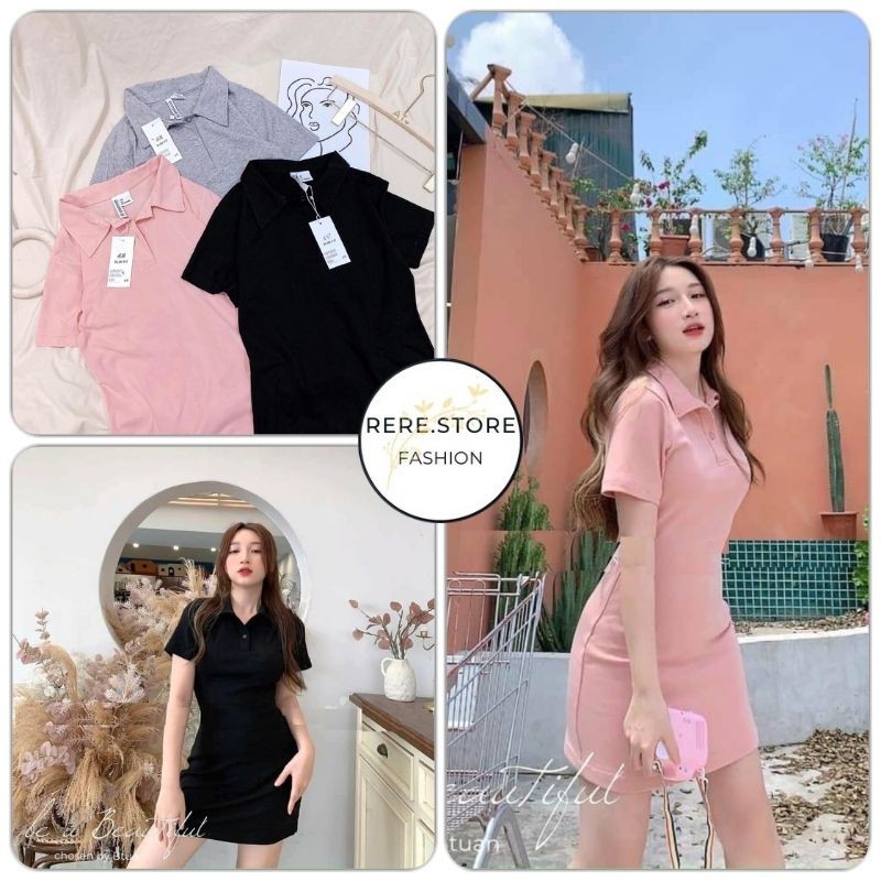 Váy Polo Thun Trơn Body Pastel Nữ - Rere.Store [FREESHIP] - Đầm ôm dáng ngắn cổ bẻ cộc tay style korea Ulzzang