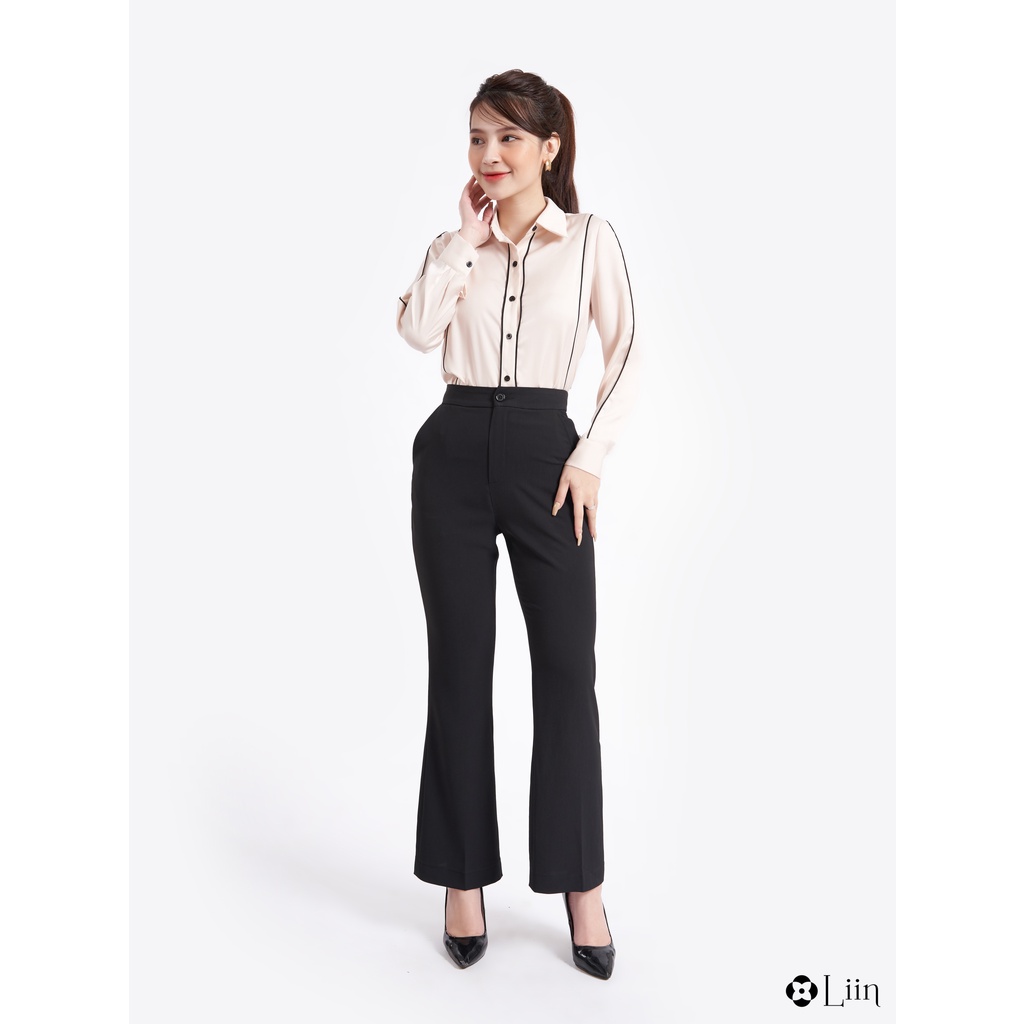 Áo sơ mi dài tay chất vải lụa màu be phối kẻ đen duyên dáng, dễ mix đồ Liin Clothing SM3990