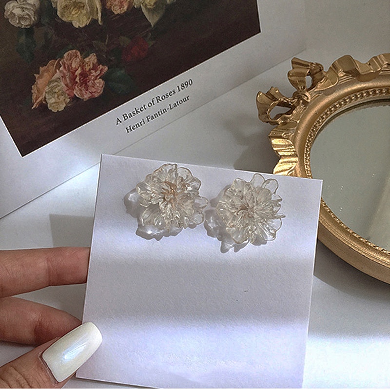 Khuyên tai hình bông hoa đính đá pha lê phong cách vintage