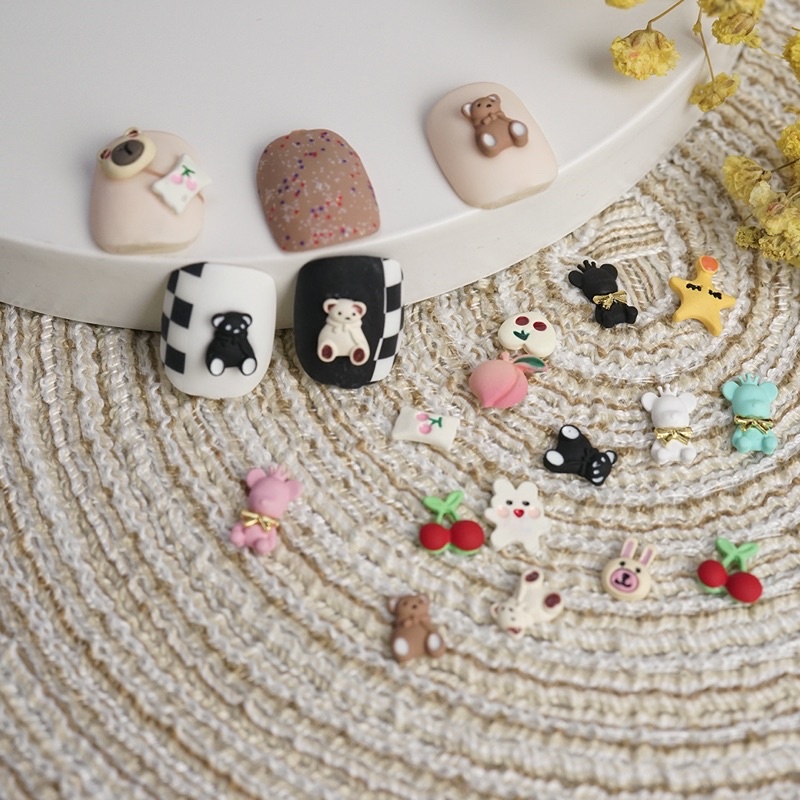 charm gấu nhỏ trang trí móng