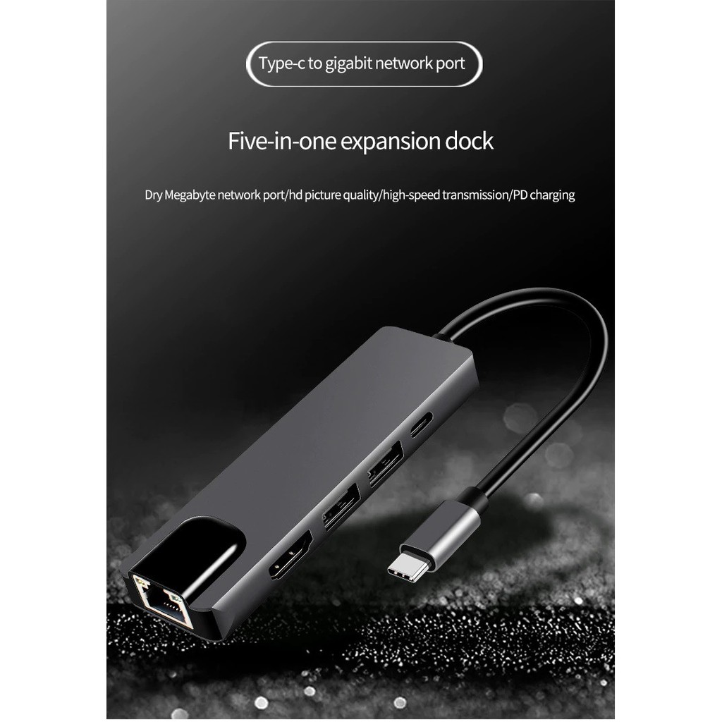 [Mã 44ELSALE2 giảm 7% đơn 300K] ROGTZ Cáp USB Type-C Ra 5 Cổng HDMI 4K, USB 2.0 Và Ethernet RJ45 - Hàng Chính Hãng