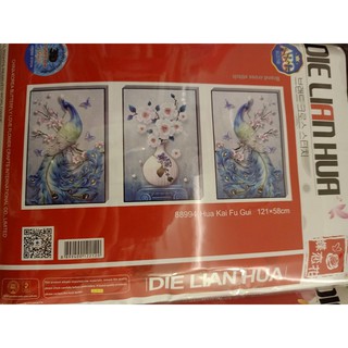 Tranh thêu chữ thập Bộ 3 Khổng Tước kt121x58cm 88994