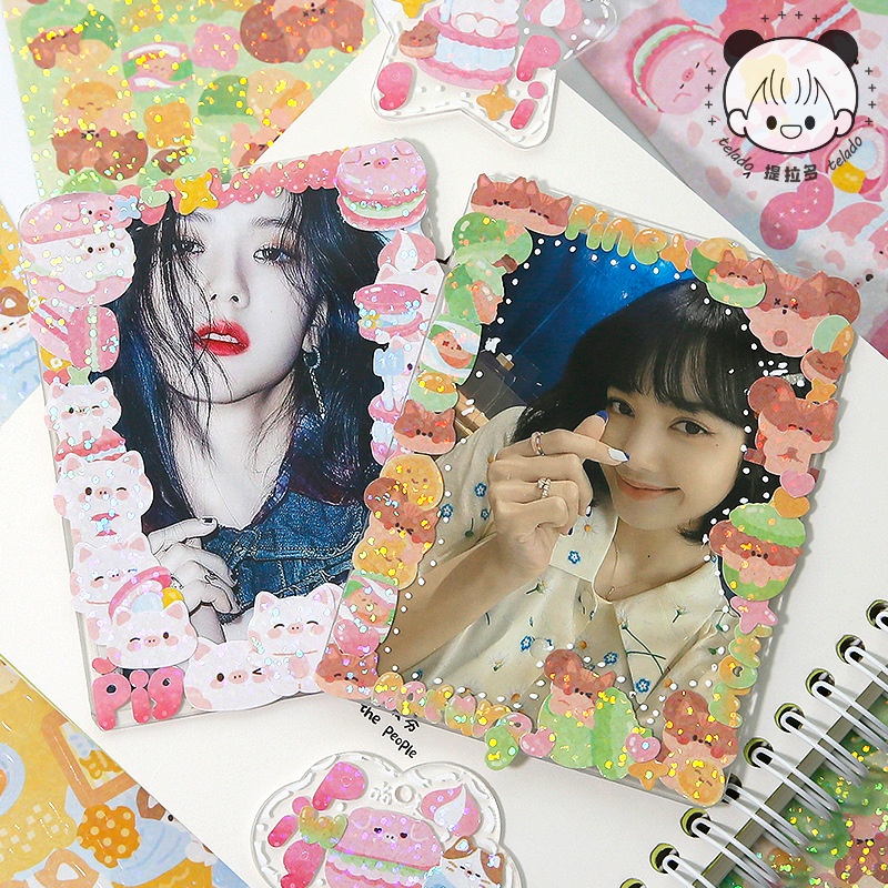 Peach 2Pcs Cute bunny kitten decorative border stickers