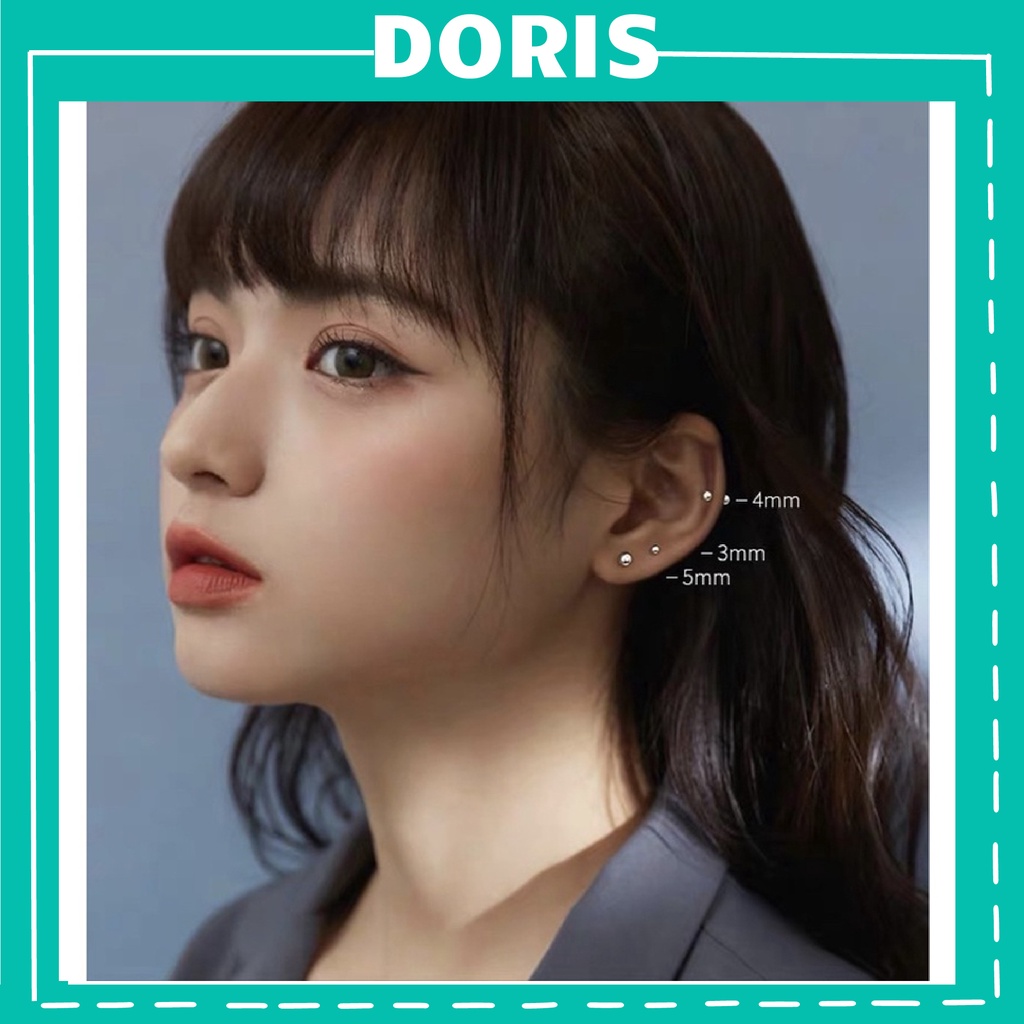 Bông tai xỏ khuyên bạc thép y tế Titan bi tròn không gỉ sét, an toàn không phai màu - DORIS HOUSE