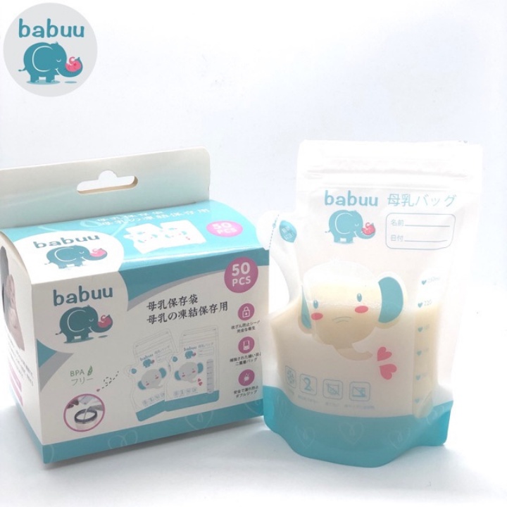  Túi trữ sữa 250ml cao cấp có vòi rót Babuu Nhật BB04 Homedy Kids ( Hộp 50 chiếc)