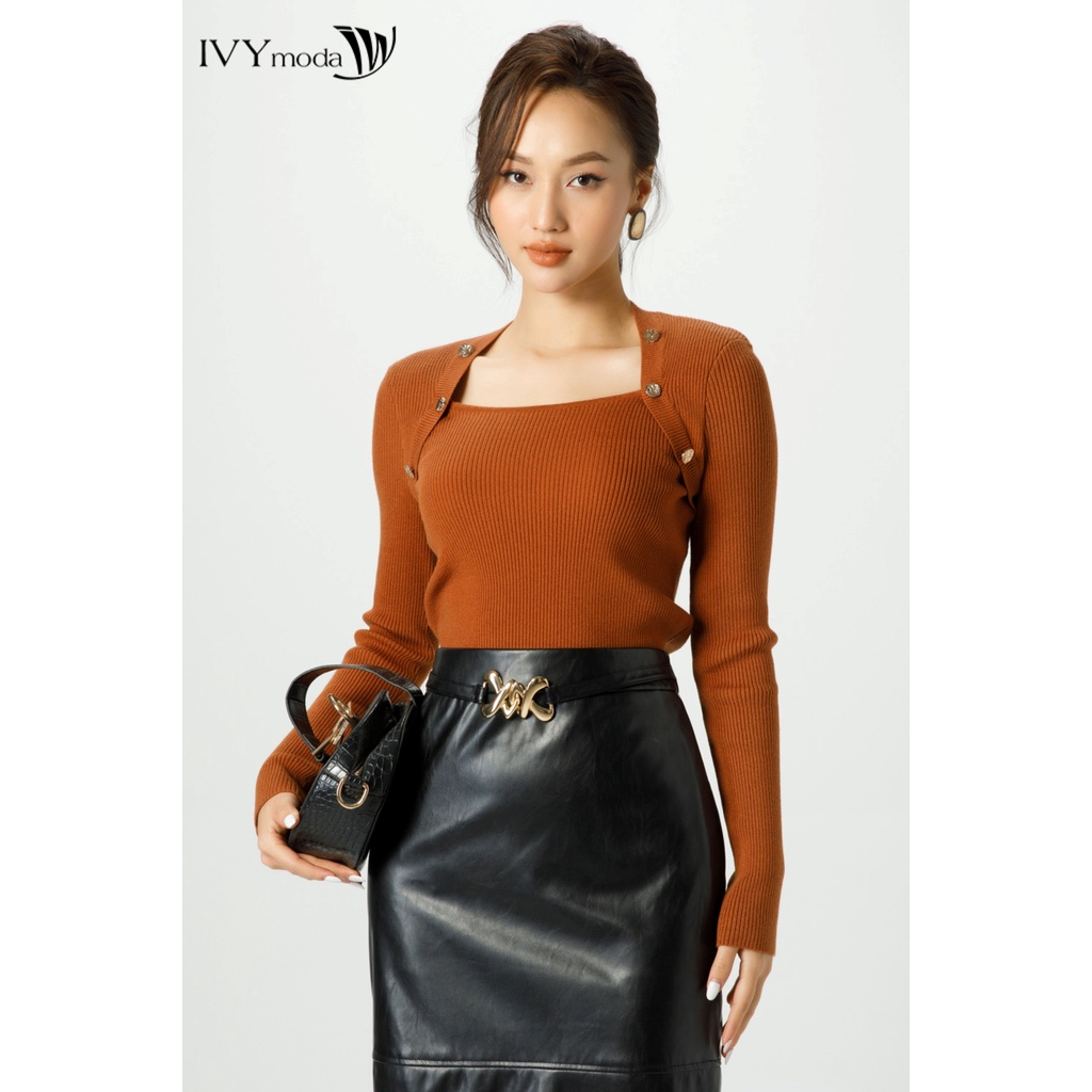 [NHẬP WABRTL5 GIẢM 10% TỐI ĐA 50K ĐH 250K ]Áo len gân phối khuy nữ IVY moda MS 58B8862