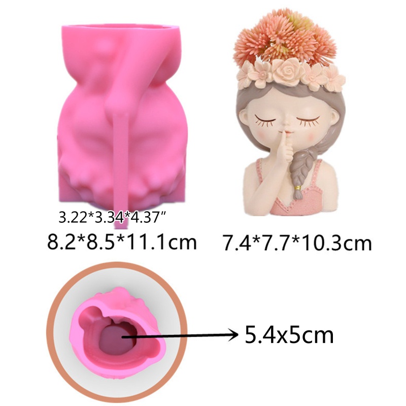 Khuôn Silicon hình cô gái 3D dễ thương dùng để làm chậu hoa resin/epoxy/pha lê/nến/thạch cao trang trí nhà ở