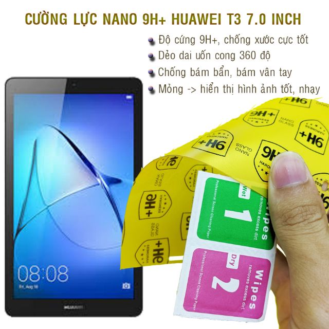 [Mã ELORDER5 giảm 10k đơn 20k] Dán cường lực dẻo nano 9H+ Huawei Mediapad T3 7.0 inch