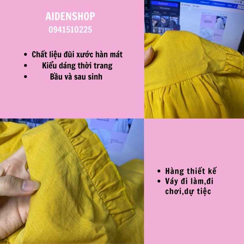 Váy bầu công sở Aidenshop đầm bầu thời trang thiết kế dài mùa hè chất đũi mát