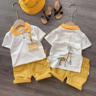 SET BỘ BÉ TRAI ÁO HƯƠU CAO CỔ + QUẦN ĐÙI VÀNG