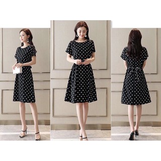 [niceshop1] Đầm xòe đen chấm bi tay cánh dơi