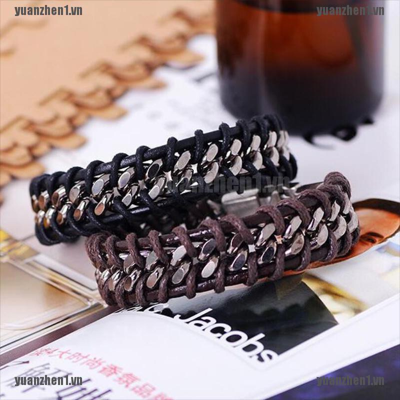 [yuanzhen1] Vòng Tay Da Bện Phong Cách Punk Cổ Điển Cho Nam