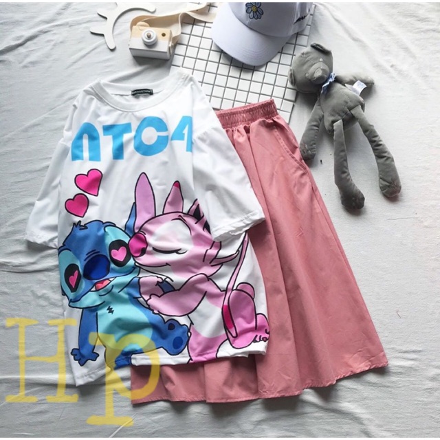 Sét 2 thú xanh hồng NTC4+ chân váy hồng THN548