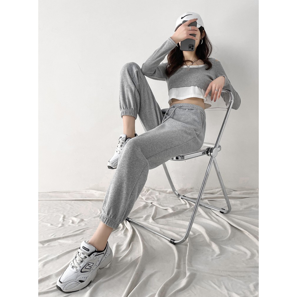 Quần thể thao XIAOZHAINV ống rộng lưng phối dây rút cho nữ size S- 4XL